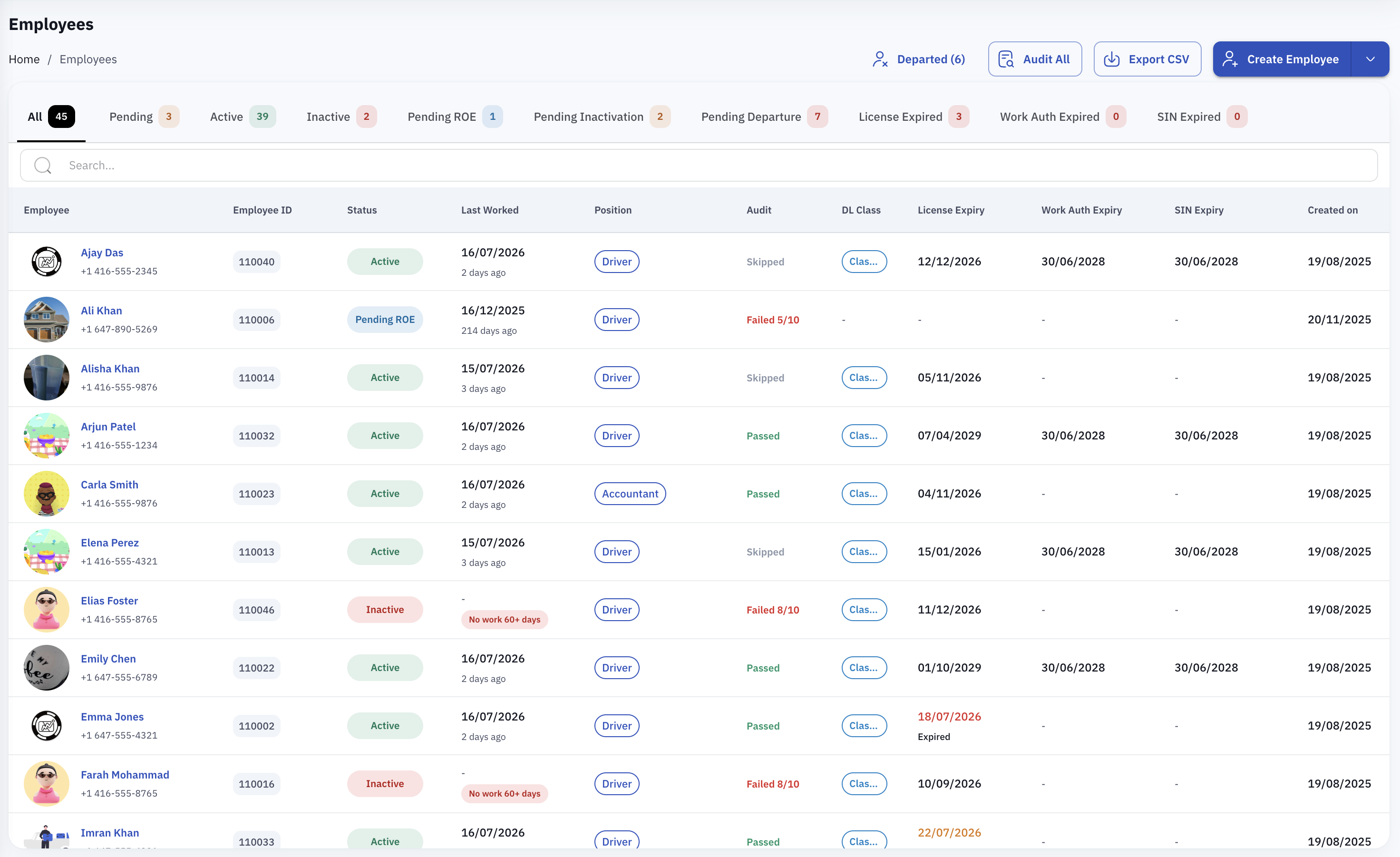 Employee records in DSP GO